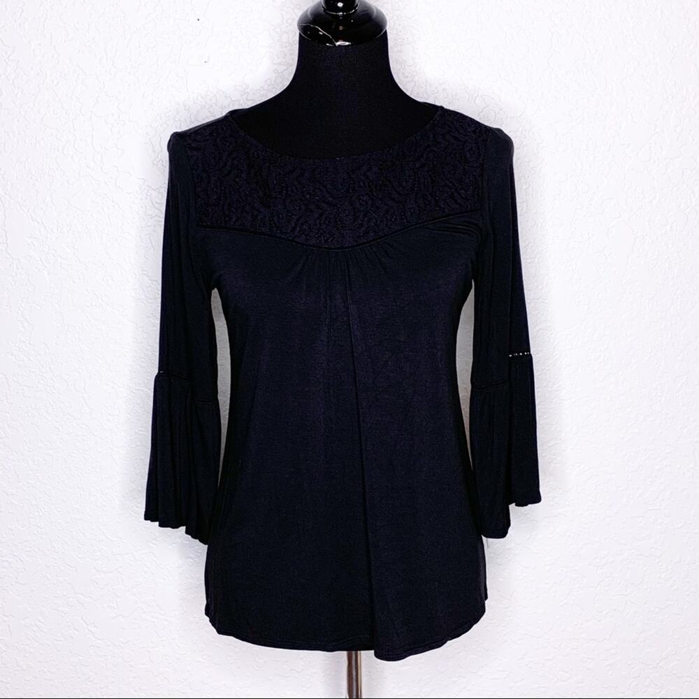 WHBM black lace neck bell sleeves top size Extra Small XS